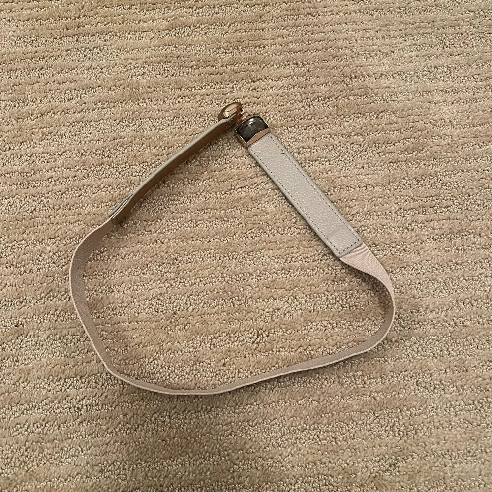 Elise M. Cream Leather Elastic Belt with Gold Gem Buckle